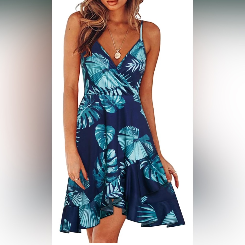 ULTRANICE Womens Summer Floral Hawaiian Casual Ruffle Dress Small